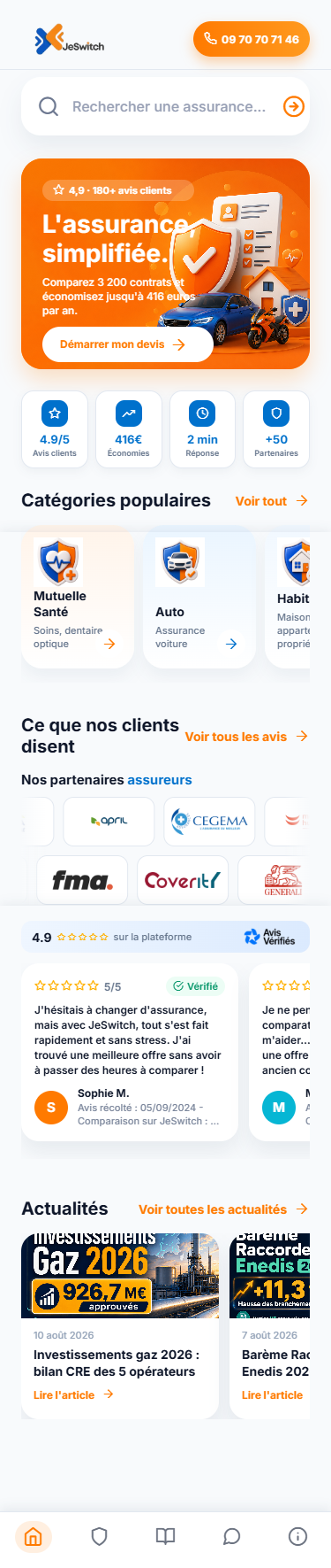 Accueil de l'application JeSwitch