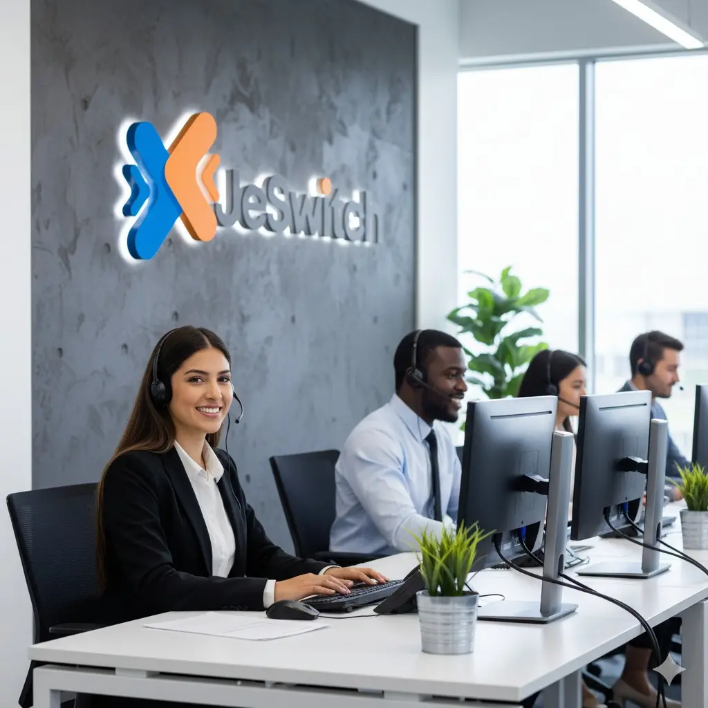 Équipe JeSwitch travaillant sur des devis d'assurance - Service client professionnel