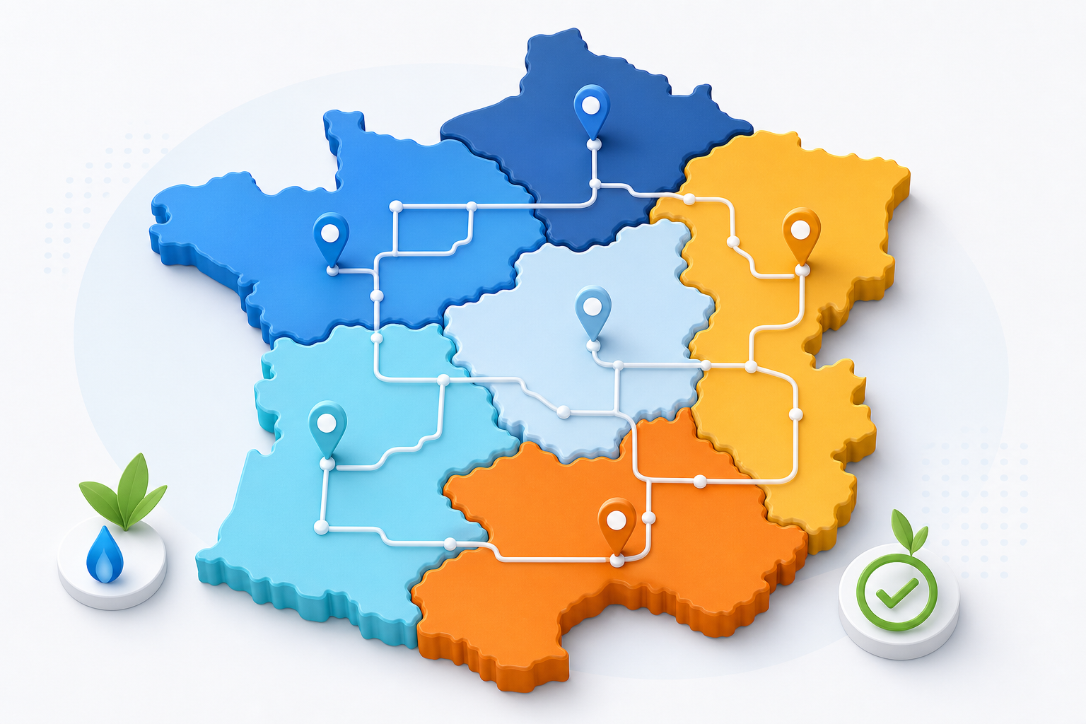 Carte pédagogique illustrant six zones tarifaires de gaz