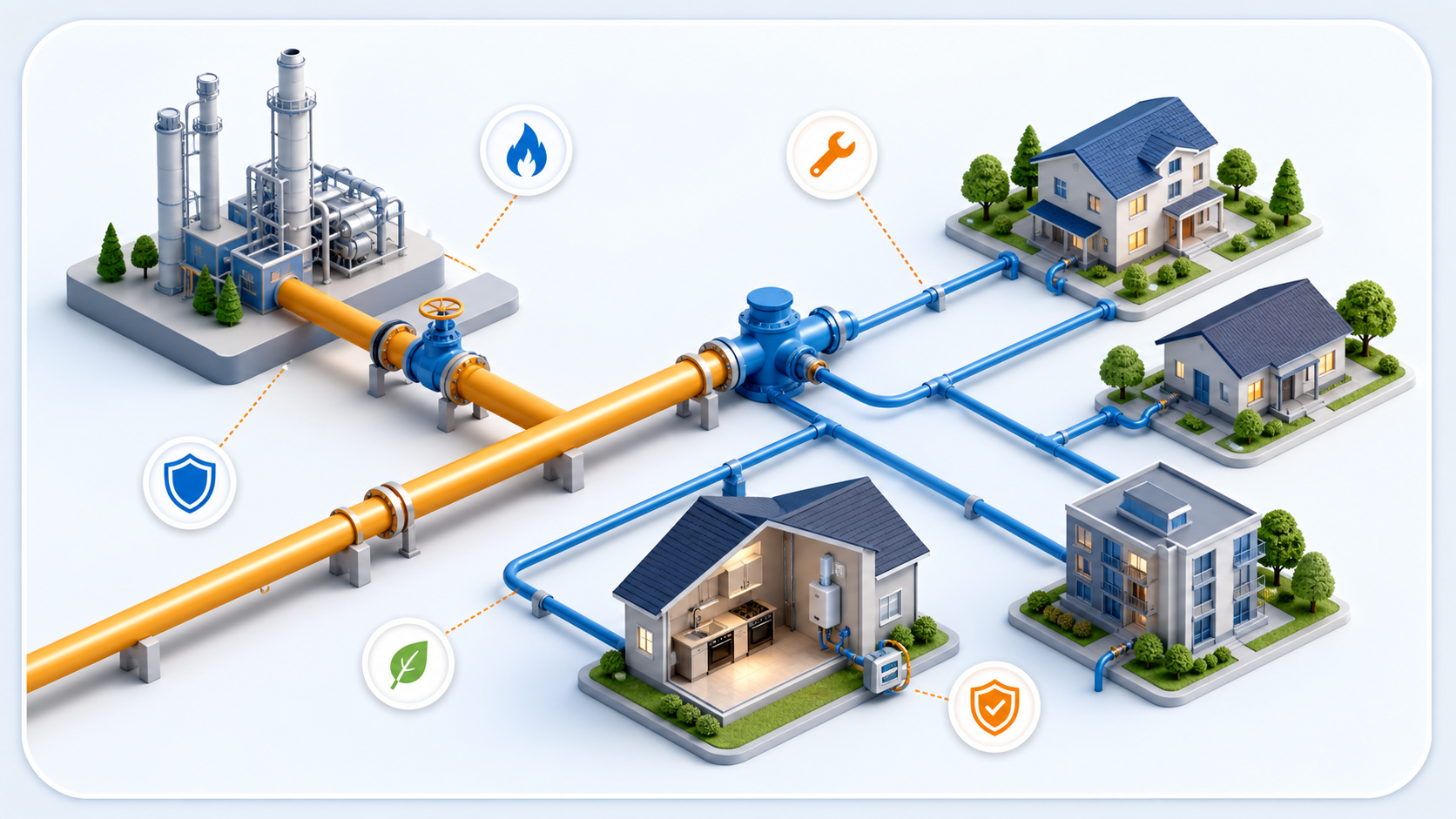Schéma du transport et de la distribution du gaz jusqu’au logement
